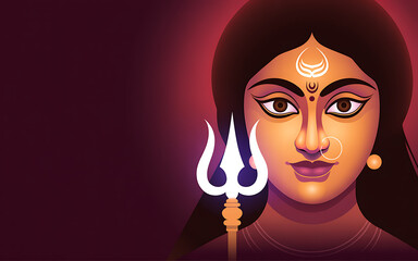 Goddess Durga,Hindu, Divine Goddess Durga with Trishul, Intricate Details and Vibrant Colors, Vector Illustration