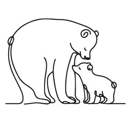 Highly Descriptive SEO Optimized Minimalist Line Art Drawing of Loving Mother Bear and Cute Baby Cub Animal Family Illustration Design Arts