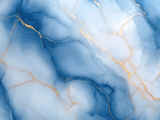 Fototapeta premium Stunning abstract design featuring swirling blue and white patterns with gold accents, resembling marble. fluidity and elegance of design evoke sense of calm and luxury