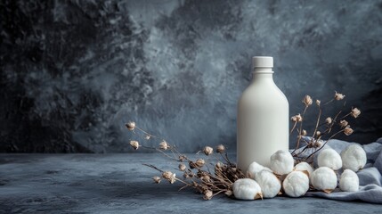 Still life dairy products with eggs and milk bottle editorial rustic breakfast kitchen table image