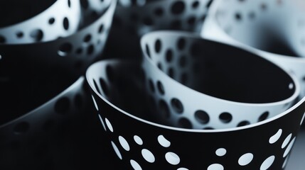 Black and white polka dot bowls close-up tableware modern contrast kitchen ceramics image