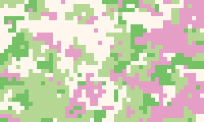 Abstract pixelated camouflage pattern in pastel pink and green.  Perfect for backgrounds, textiles, or digital design projects needing a unique, modern, and playful aesthetic.