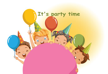 Group of Kids Celebrating a Party Illustration