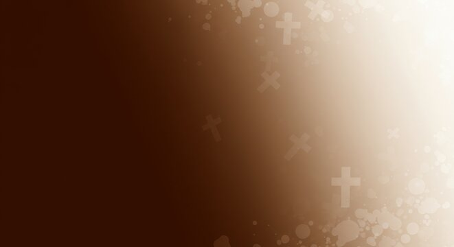 Gradient from cocoa brown to soft cream, abstract scapular symbol blends gently into the texture, right side copy space.
