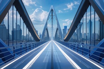 Obraz premium Futuristic Symmetrical Bridge in a Blue Urban Skyline