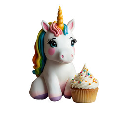 Cute Unicorn with Cupcake Illustration on Transparent Background