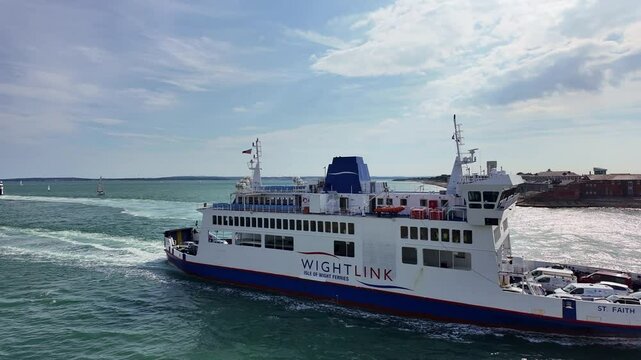 Portsmouth England UK. 28.05.2025. Video. Isle of Wight roro ferries passing  on The Solent southern England UK.