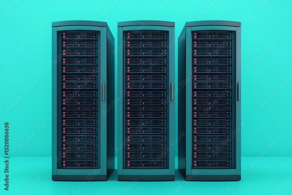 Poster data server storage solutions technology sector digital infrastructure modern environment close-up v
