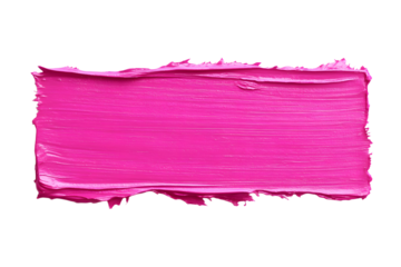 Vibrant pink paint stroke in rectangular block shape, with texture and rough edges isolated on white background