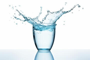 Splash of water from a clear glass on a smooth surface in a bright setting