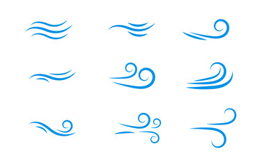 風　強風　波　線　アイコン　シンプル　ベクター　水色