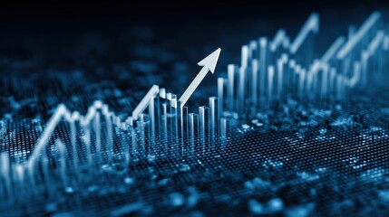 Naklejka premium Upward-trending stock charts in blue and white, symbolizing financial success. Minimalist wallpaper for economic reports. Ideal for investment presentations and trading tools.