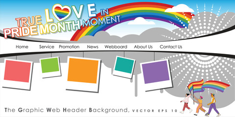 Celebrate True Love in Pride Month Moment with this vibrant vector template background, featuring a colorful LGBT rainbow design and joyful figures. Perfect for Pride Month campaigns for vector.