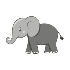 Playful Pachyderm Illustration: A charming and adorable gray elephant, with large ears and a curled trunk, stands poised, exuding a sense of playful innocence and joy.