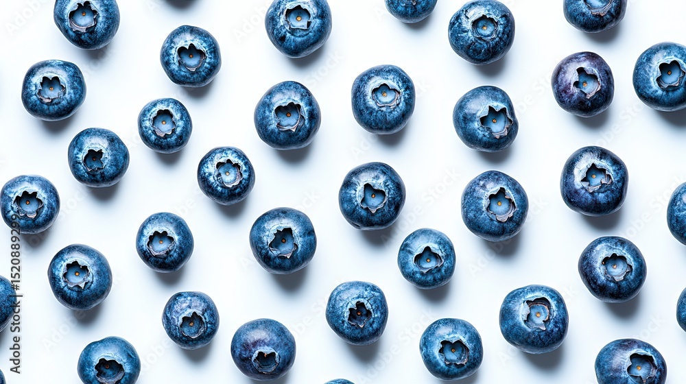 Poster scattered fresh blueberries on a white surface creating a visually appealing and healthy background 