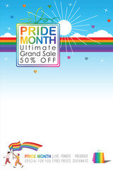 Pride Month sale! Celebrate love & diversity with our Ultimate Grand Sale banner Template and colorful LGBT rainbow design. The copy space banner background for vector and illustration.