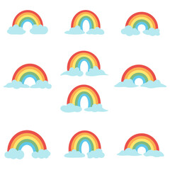 Soft Rainbow and Cloud Elements – Flat Pastel Style Clipart Set