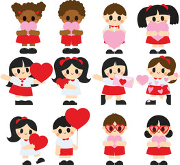 Cute Kids and Valentine Hearts