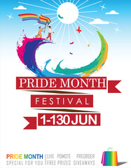 Pride Month sale! Celebrate love & diversity with our Ultimate Grand Sale banner Template and colorful LGBT rainbow design. The copy space banner background for vector and illustration.