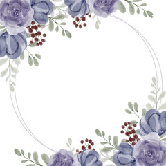 Floral frame with purple roses isolated on white background © Mobasshara