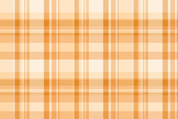 Serene vector plaid background, 1960s tartan texture pattern. Sheet seamless fabric check textile in orange and antique white colors.