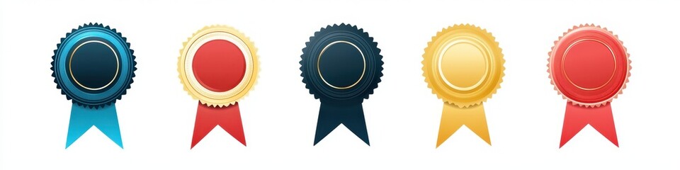 Elegant Award Border Design for Diplomas with Modern Badges in Gold, Blue, and Red Tones
