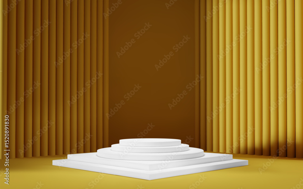 Poster 3d yellow room background with white podium and column. product display with platform. abstract geom