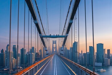 Obraz premium Innovative Engineering of a Technology Enhanced Suspension Bridge in an Urban Skyline
