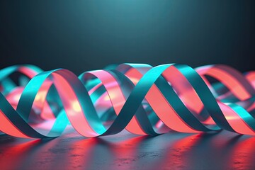 Illuminated Ribbons Intertwined in Cerulean Coral Colors on Dark Background Showcasing Technology Digital Landscapes and Communication Advancements