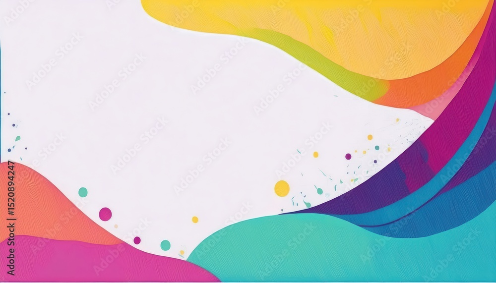 Poster abstract colorful wave pattern with fluid curves and dotted elements in vivid orange, pink, blue, an