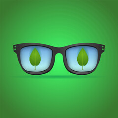 Flat Vector Glasses with Leaves in Lenses – Eco Friendly Style