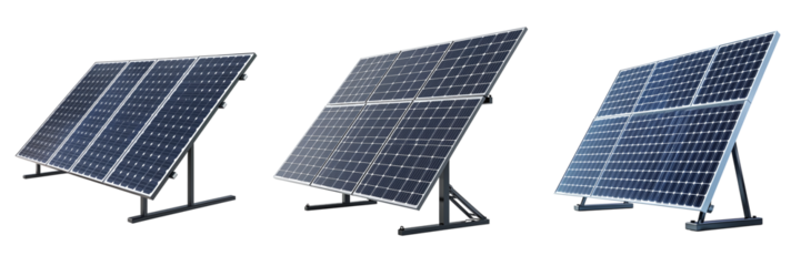 Set of modern solar panels isolated on transparent background PNG