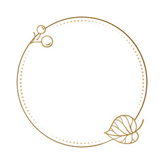 Simple round frame with berry and heart-shaped leaf delicate vector border for digital stickers, labels, and digital planners