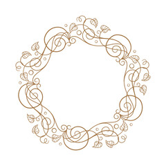 Romantic botanical frame with graceful vines and ivy-like leaves. Curved decorative wreath in hand-drawn style. Vector illustration.