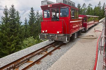Schafberg cogwheel train. Old mountain vintage train in Salzburgerland. Austria