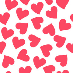 Hand drawn hearts seamless pattern. Continuous line drawing of a heart, black and white vector minimalist love concept illustration.