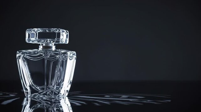 Designer fragrance bottle displayed on a reflective surface with soft lighting showcasing elegance and artistry