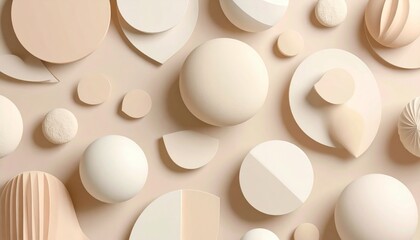 "Minimalist abstract wallpaper in soft beige tones with organic geometric shapes, modern Scandinavian style, warm and calming palette, seamless texture, vector design look"