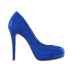Fototapeta premium Blue high-heeled shoe with a sleek design and a platform sole.