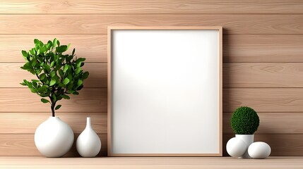 A bright and airy open concept workspace with a blank poster frame  long title A bright and airy