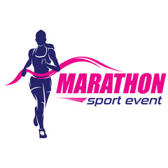 Women Running and Marathon Logo Design Vector