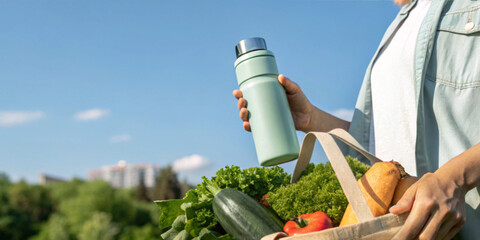 Caring for health and living in an environmentally friendly way by taking care of oneself through eating vegetables and fruits