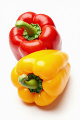 A realistic red bell pepper, floating against a transparent background, designed for use in digital compositions and product visuals. The bell pepper is centered, plump, and vibrantly colored, with sl