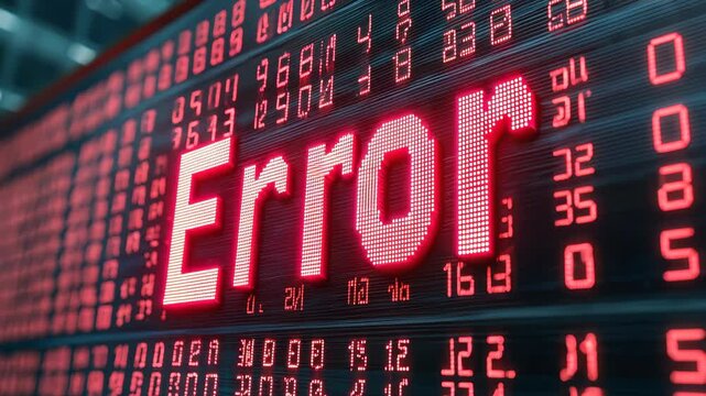 Digital error display on a stock market ticker screen.