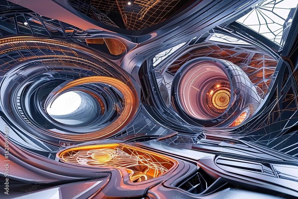 Aufkleber interactive digital art with complex wireframe designs and cutting-edge art technology integration