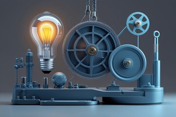 Innovative Icon Collection Merging Technology and Innovation Featuring Light Bulb and Pulley Design