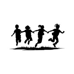 vector silhouettes of children playing on the swing PNG format 