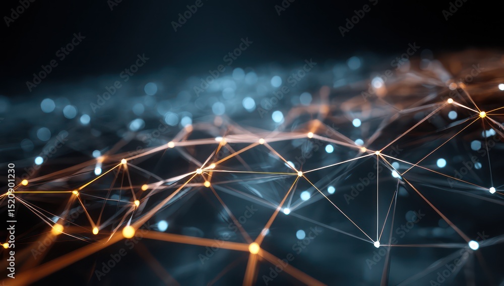 Poster Digital network of interconnected nodes forming a lattice, creating a vast data structure.