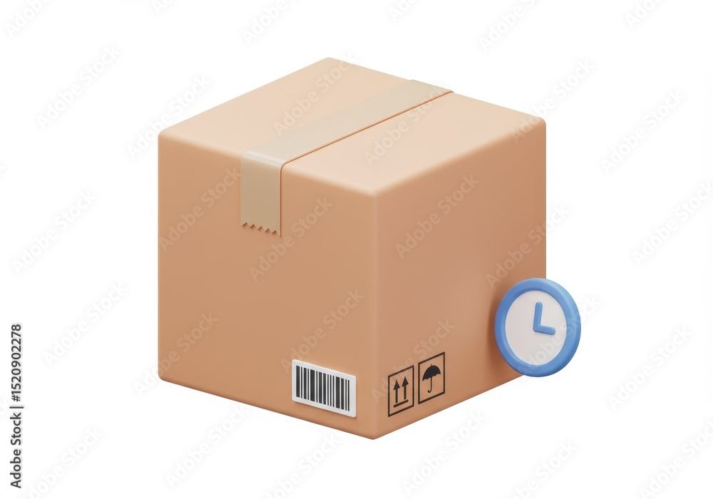 Poster delivery box with a clock isolated on white background