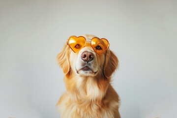 Golden Retriever Wearing Heart-Shaped Sunglasses